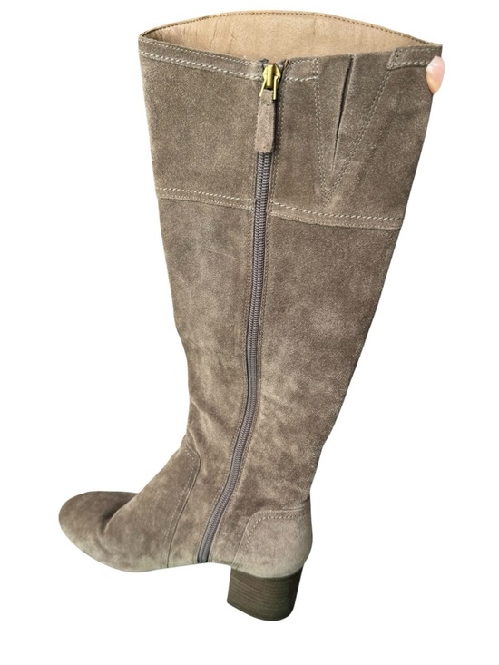 Franco Sarto Knee-High Suede Block Heel Boots in Taupe - Picture 3 of 5